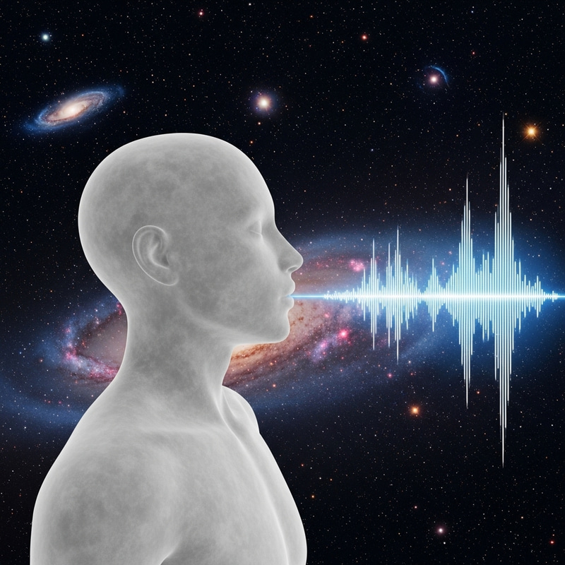 Ephemeral Body Breathes Life: Soundscape Waveform on Cosmic Backdrop