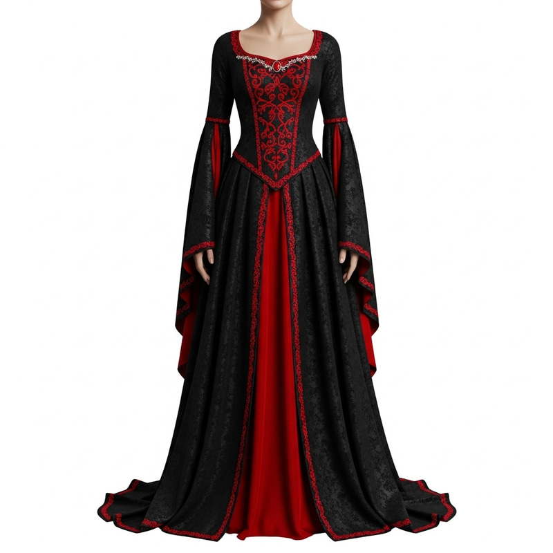 Royal Targaryen Black & Red Medieval Fantasy Maxi Dress