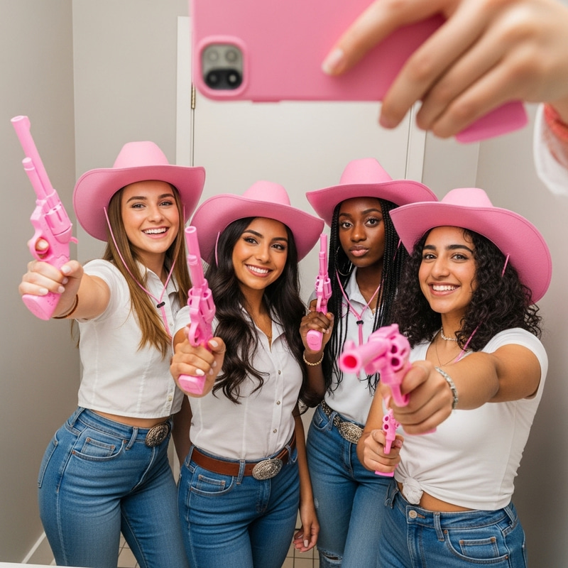 Diverse Pink Cowgirl Selfie: Genuine Charm & Feminine Flair