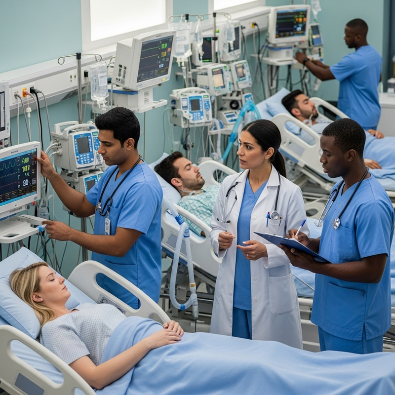 Busy Intensive Care Unit Scene Busy Intensive Care Unit Scene