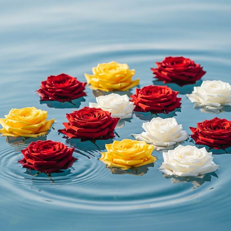 Colorful Floating Roses in Calm Blue Sea Colorful Floating Roses in Calm Blue Sea