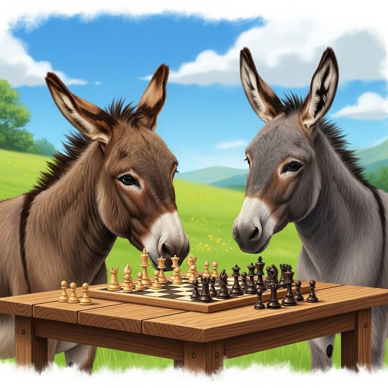 Donkey Chess Match in Green Meadow Donkey Chess Match in Green Meadow