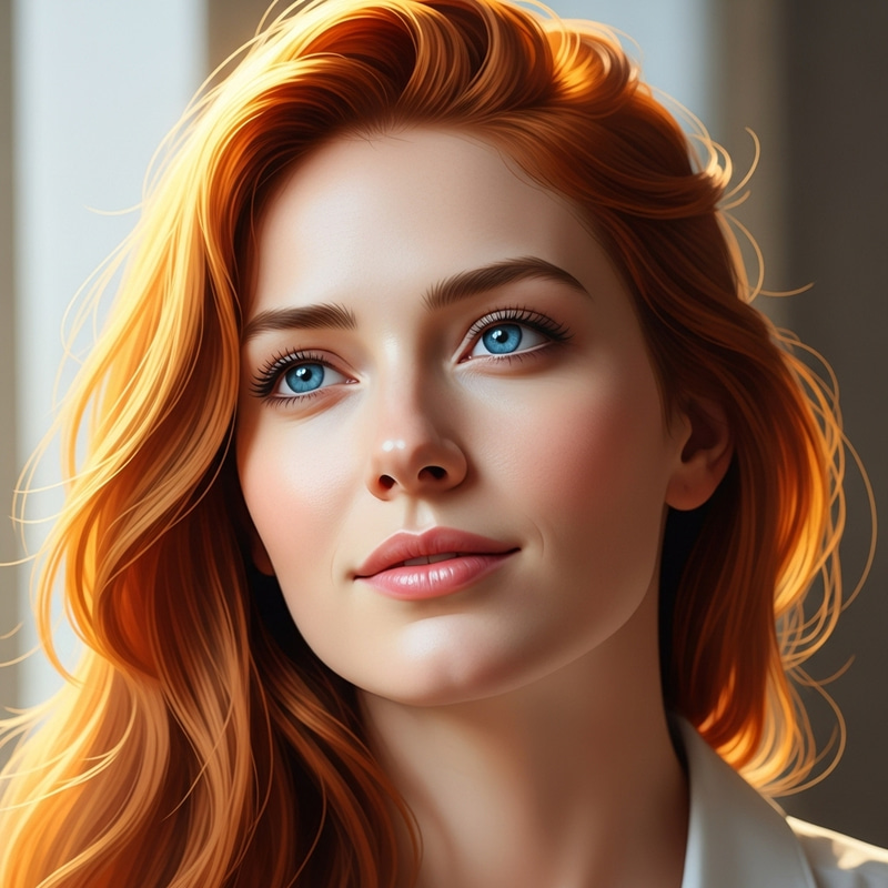 Ginger Hair Blue Eyes: Serene Beauty Portrait Ginger Hair Blue Eyes: Serene Beauty Portrait