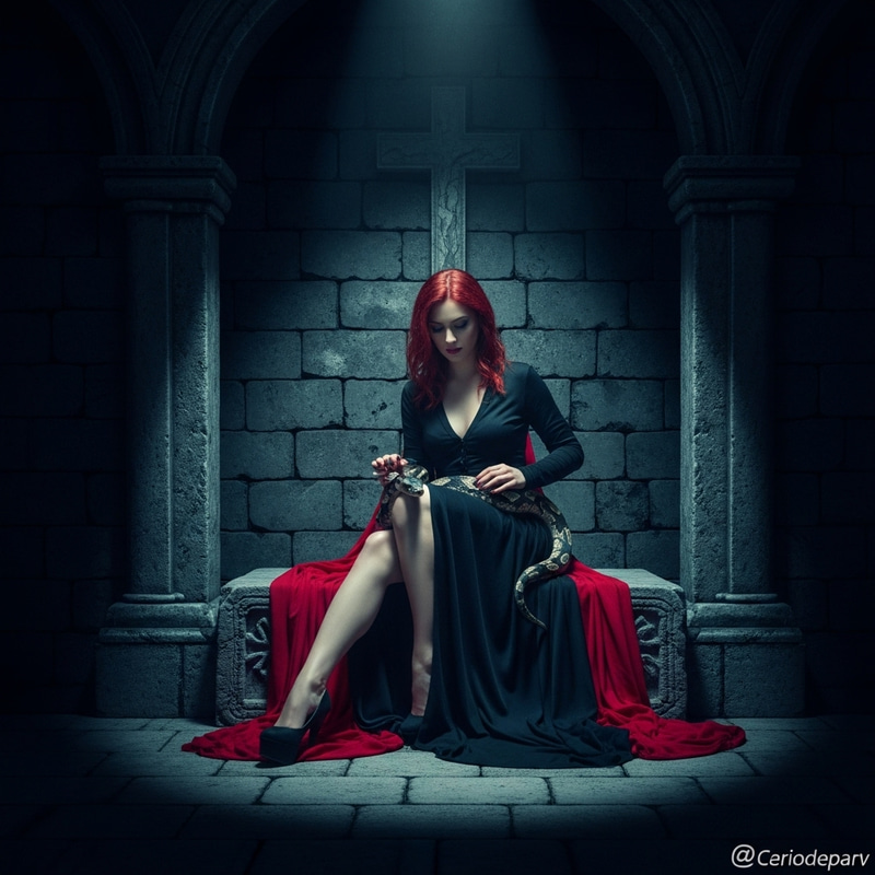 Mysterious Woman in Ancient Crypt: Dark Fantasy Art Mysterious Woman in Ancient Crypt: Dark Fantasy Art