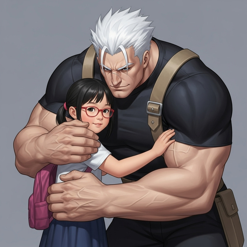 Heartwarming Image of Asian Girl Embraced by Strong White Man
