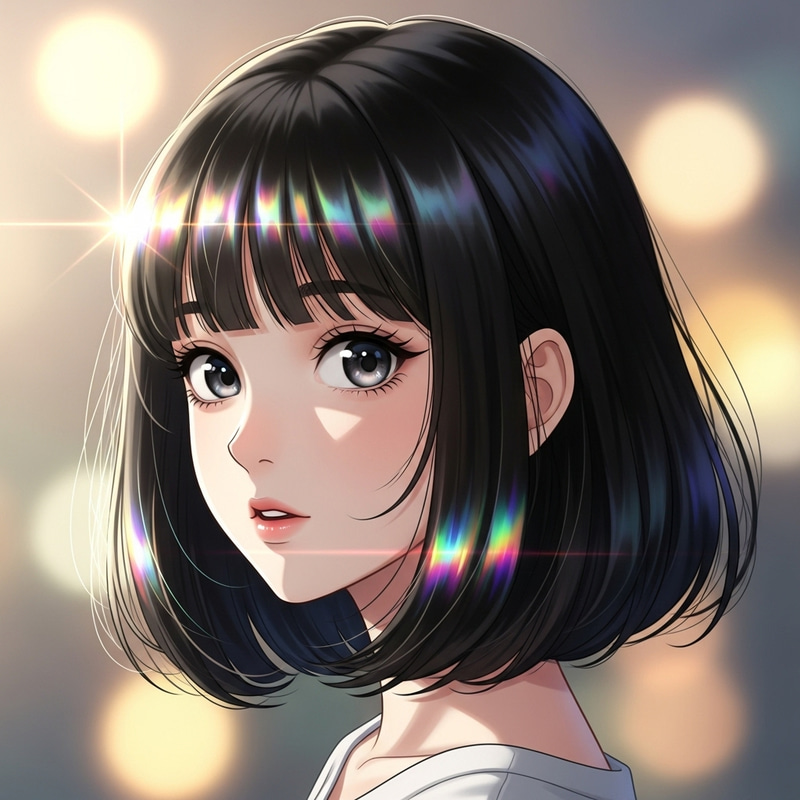 Anime-Style Girl with Iridescent Bob Hairstyle Anime-Style Girl with Iridescent Bob Hairstyle