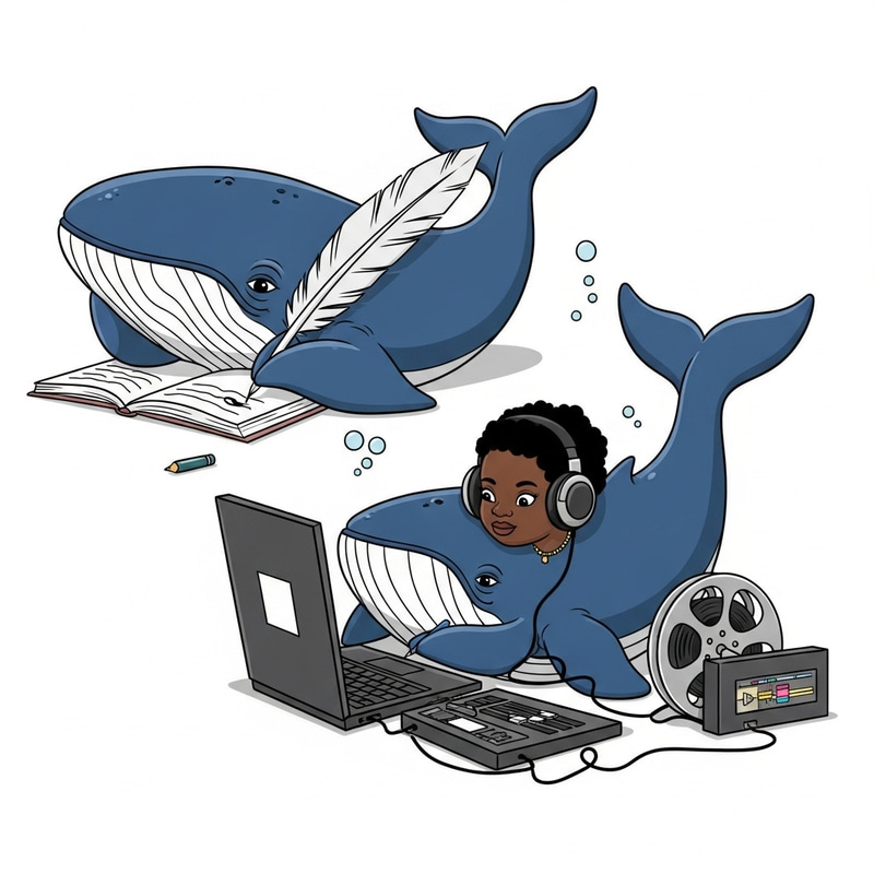 Blue Whales Engaged in Creative Tasks: Vector Illustration Blue Whales Engaged in Creative Tasks: Vector Illustration