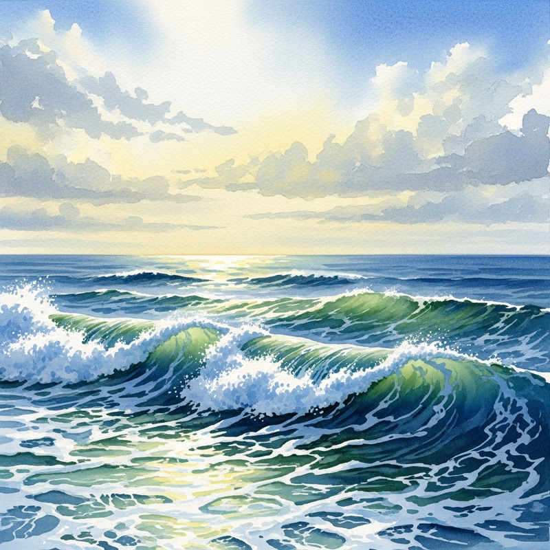 Ocean Waves Watercolor Artwork Ocean Waves Watercolor Artwork