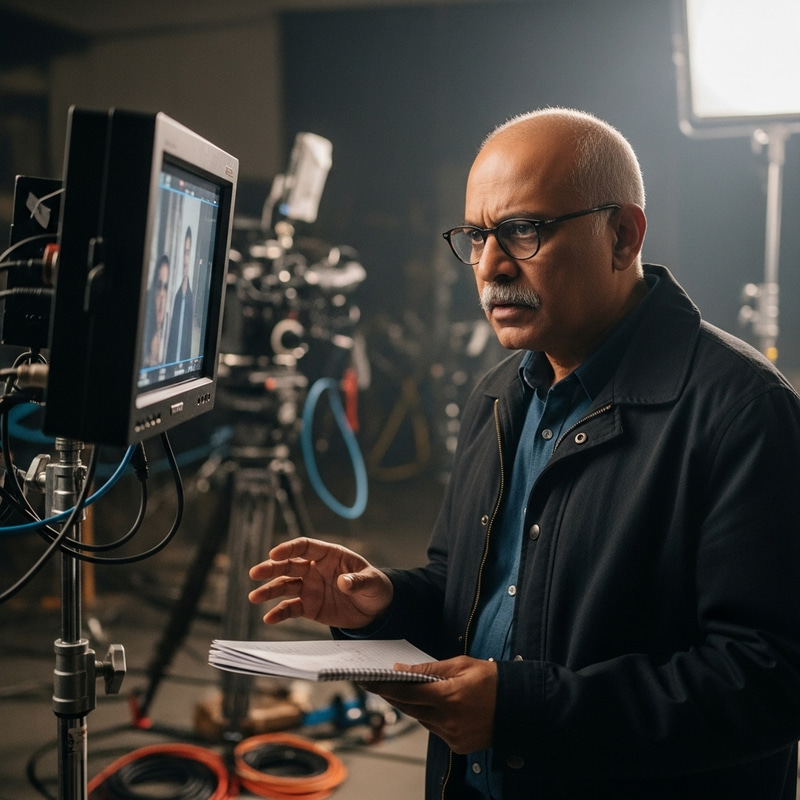 65-Year-Old Director with Short Light Hair and Mustache in Glasses 65-Year-Old Director with Short Light Hair and Mustache in Glasses