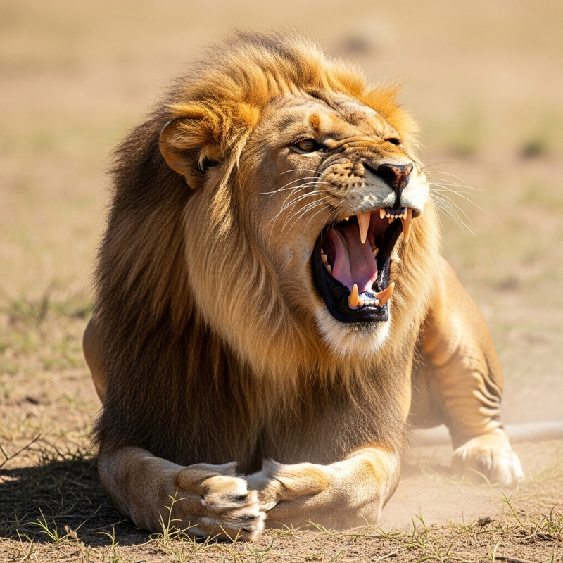 Powerful Male Lion Roaring in Arid Savannah | Wildlife Photography Powerful Male Lion Roaring in Arid Savannah | Wildlife Photography