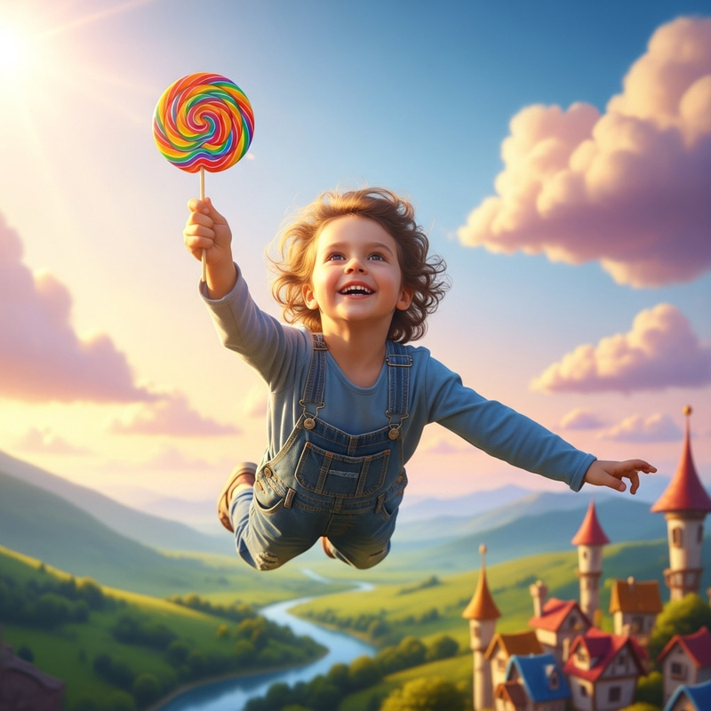 Child with Lollipop Flying - Cute Kid Image Child with Lollipop Flying - Cute Kid Image