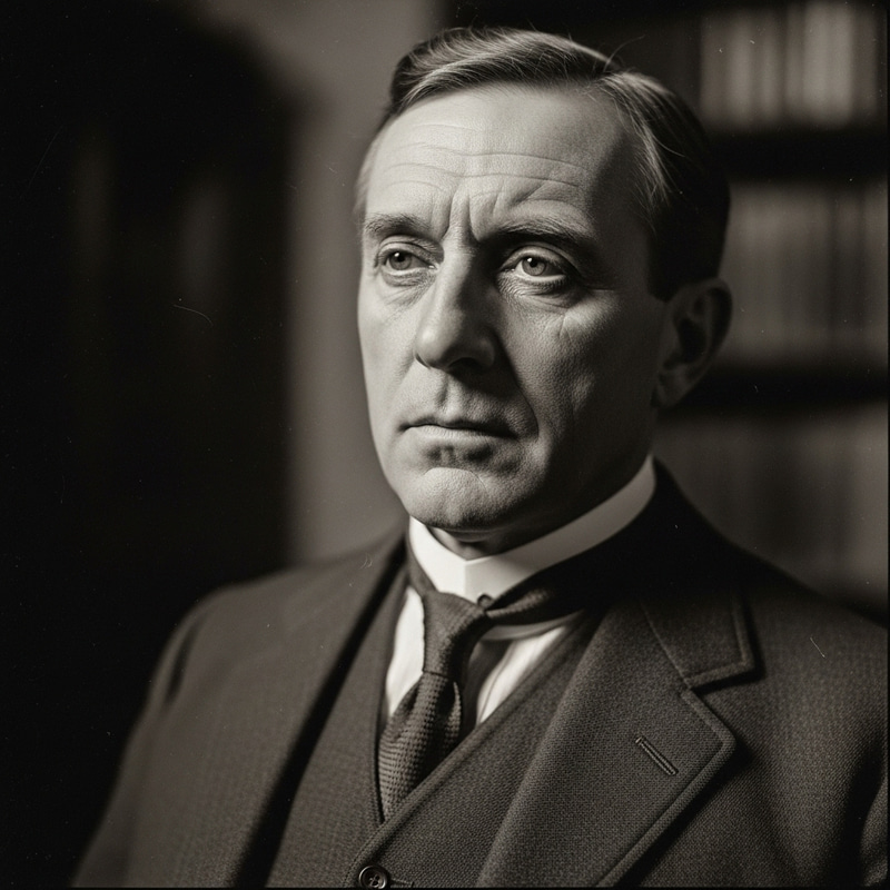 Vintage Portrait of Niels Bohr with Dramatic Lighting and Contemplative Expression Vintage Portrait of Niels Bohr with Dramatic Lighting and Contemplative Expression