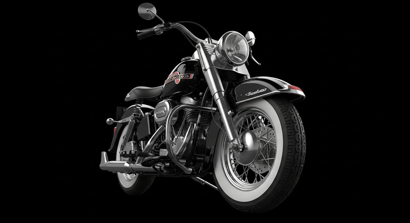 Realistic 1955 Harley-Davidson Duo-Glide Motorcycle on Black Background Realistic 1955 Harley-Davidson Duo-Glide Motorcycle on Black Background