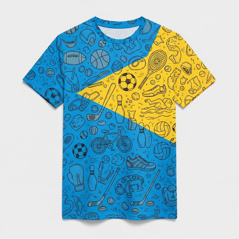 Blue and Yellow Sports Doodle T-shirt Blue and Yellow Sports Doodle T-shirt