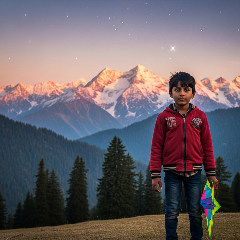 South Asian Boy Enjoying Mountain Views
