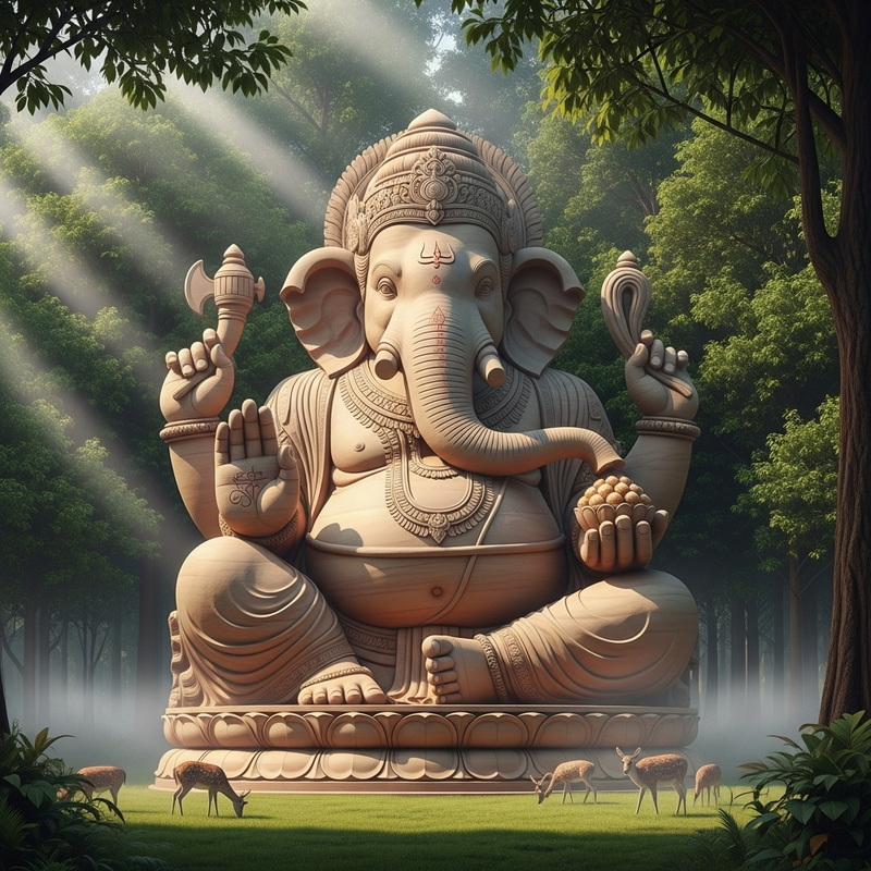 Majestic Ganesha Statue in Serene Forest Majestic Ganesha Statue in Serene Forest