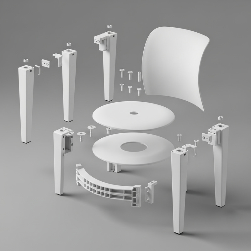 White Plastic and Wood Chair Parts | Assembly Guide