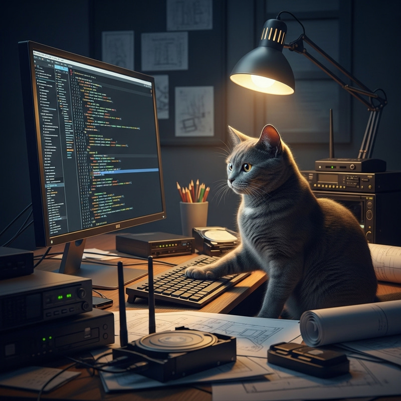 Grey Cat Hacking in Base | Code Kitty Scene Grey Cat Hacking in Base | Code Kitty Scene