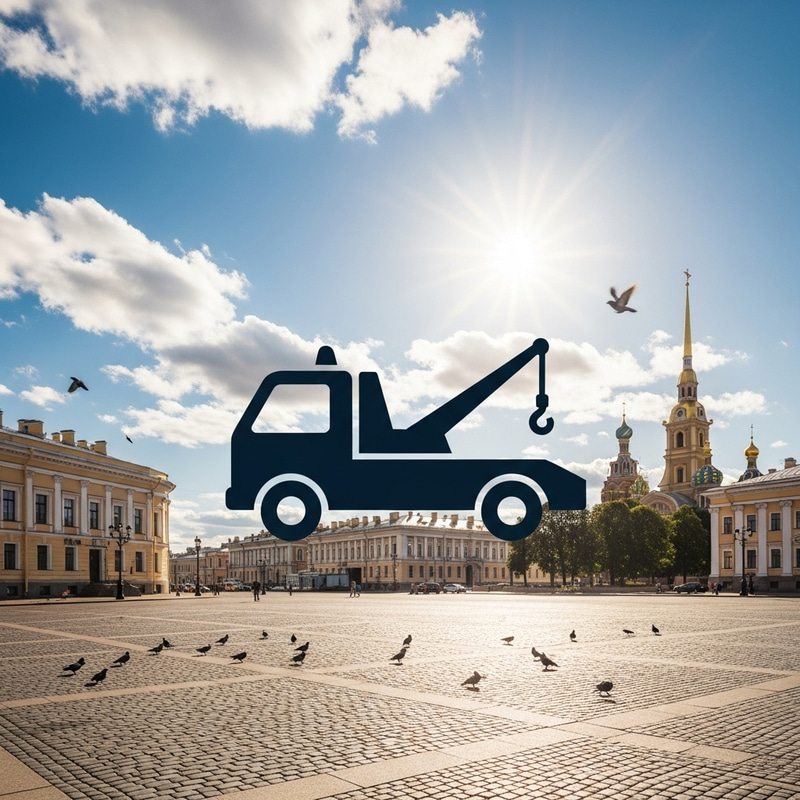 Tow Truck Icon in St. Petersburg Summer Scene