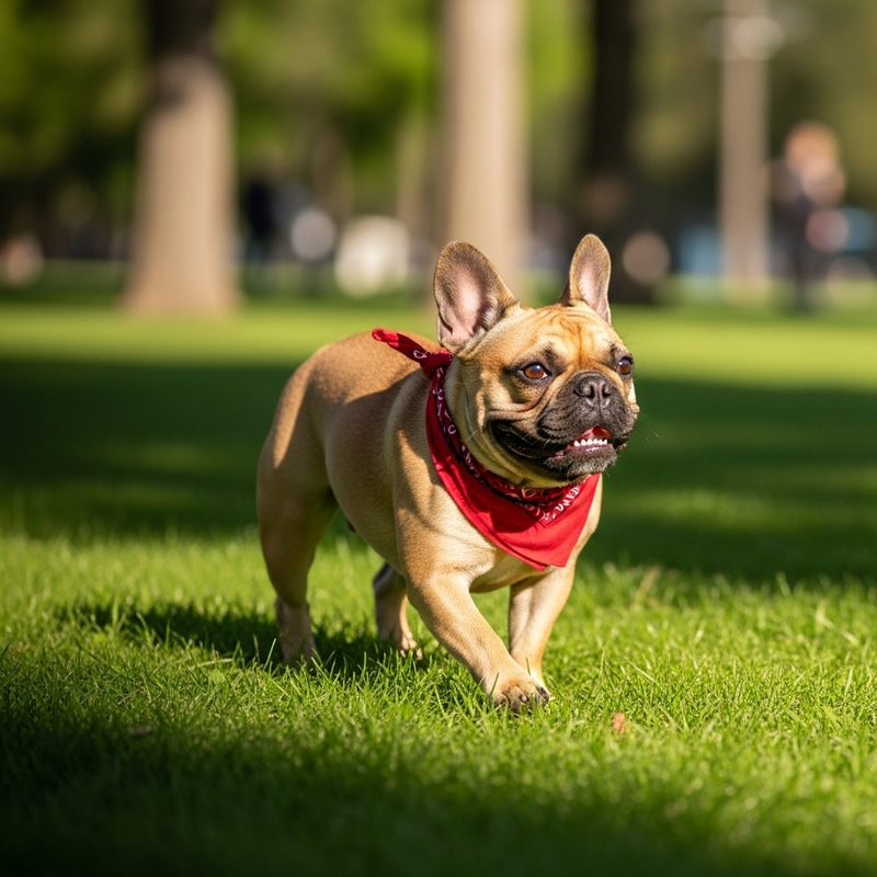 Adorable Tan French Bulldog Playing in Sunny Park Adorable Tan French Bulldog Playing in Sunny Park