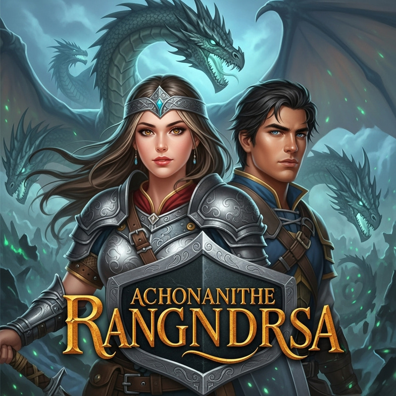 Enchanting Fantasy Book Cover with Dragon Warriors & Royal Romance Enchanting Fantasy Book Cover with Dragon Warriors & Royal Romance