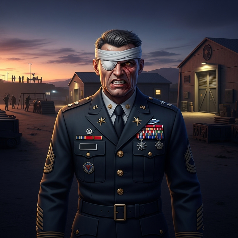 Menacing Military Man on Base | Dramatic Army Officer Portrait Menacing Military Man on Base | Dramatic Army Officer Portrait