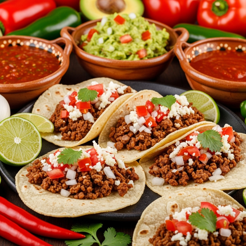 Vibrant Traditional Mexican Tacos: A Colorful Spread of Flavors