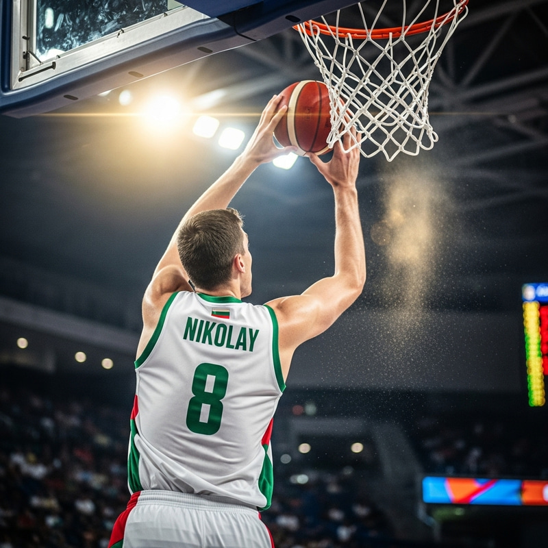 Intense Basketball Player in Bulgaria Jersey Scores Point Intense Basketball Player in Bulgaria Jersey Scores Point