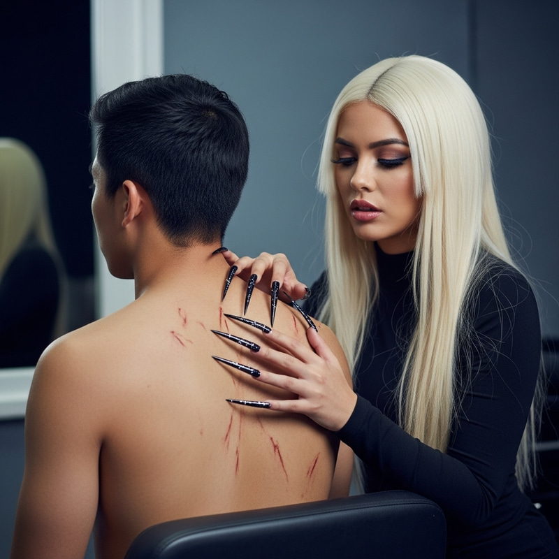Intense Scene: Hispanic Woman's Long Sharp Nails in Salon