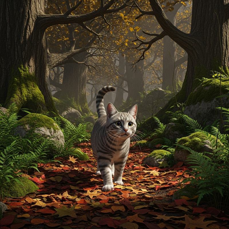 Cat in Forest Exploration | Enchanting Nature Scene Cat in Forest Exploration | Enchanting Nature Scene