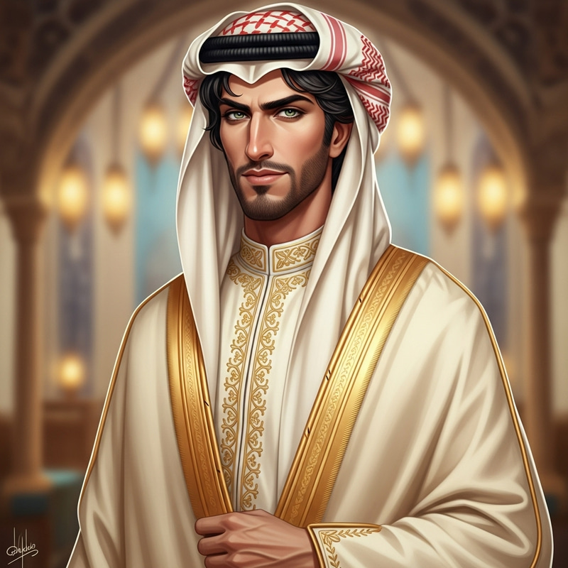 Mysterious Middle Eastern Man with Striking Green Eyes in Full Height Mysterious Middle Eastern Man with Striking Green Eyes in Full Height