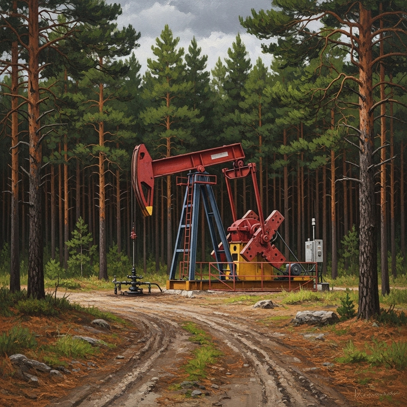 Oil Well in Pine Forest - Scenic Nature View Oil Well in Pine Forest - Scenic Nature View