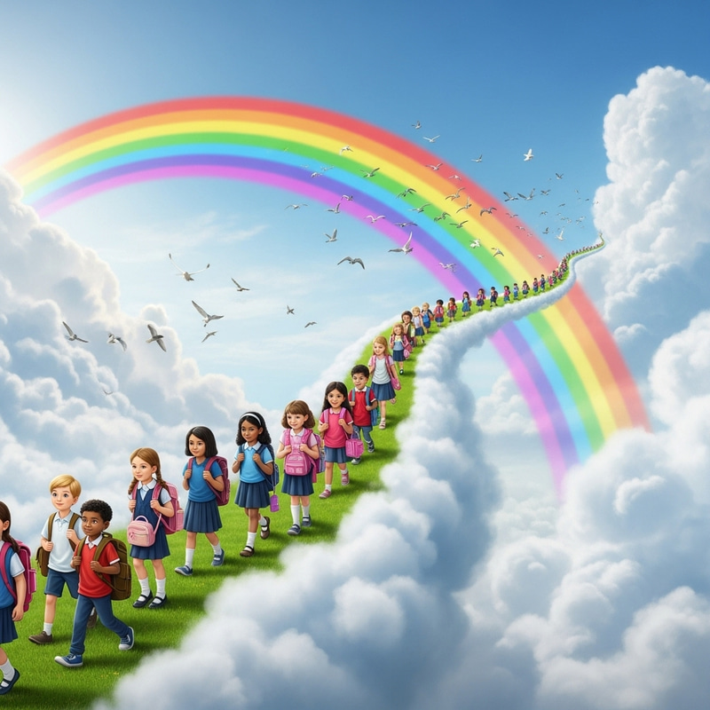 Magical Rainbow Pathway for Kids in Morning Sky Magical Rainbow Pathway for Kids in Morning Sky