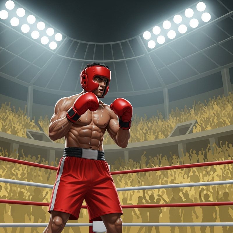 Intense Boxing Fight: Hispanic Fighter in Historic Stadium Intense Boxing Fight: Hispanic Fighter in Historic Stadium