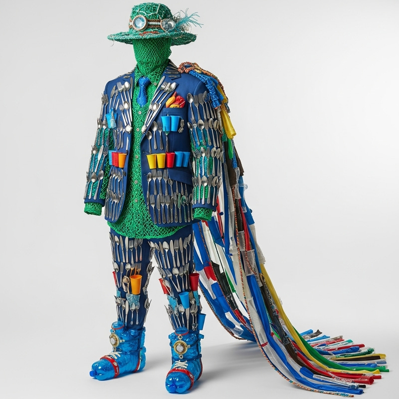 Innovative Recycled Men's Costume: Eco-Fashion Design Innovative Recycled Men's Costume: Eco-Fashion Design