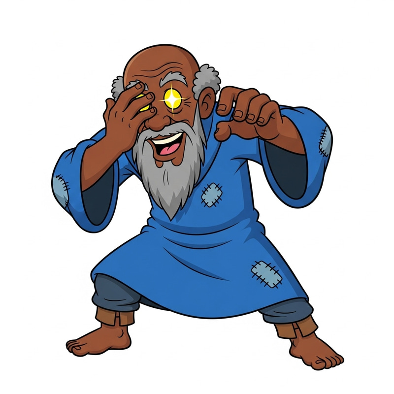 Elderly Black Male Wizard: Cartoon Combat Stance