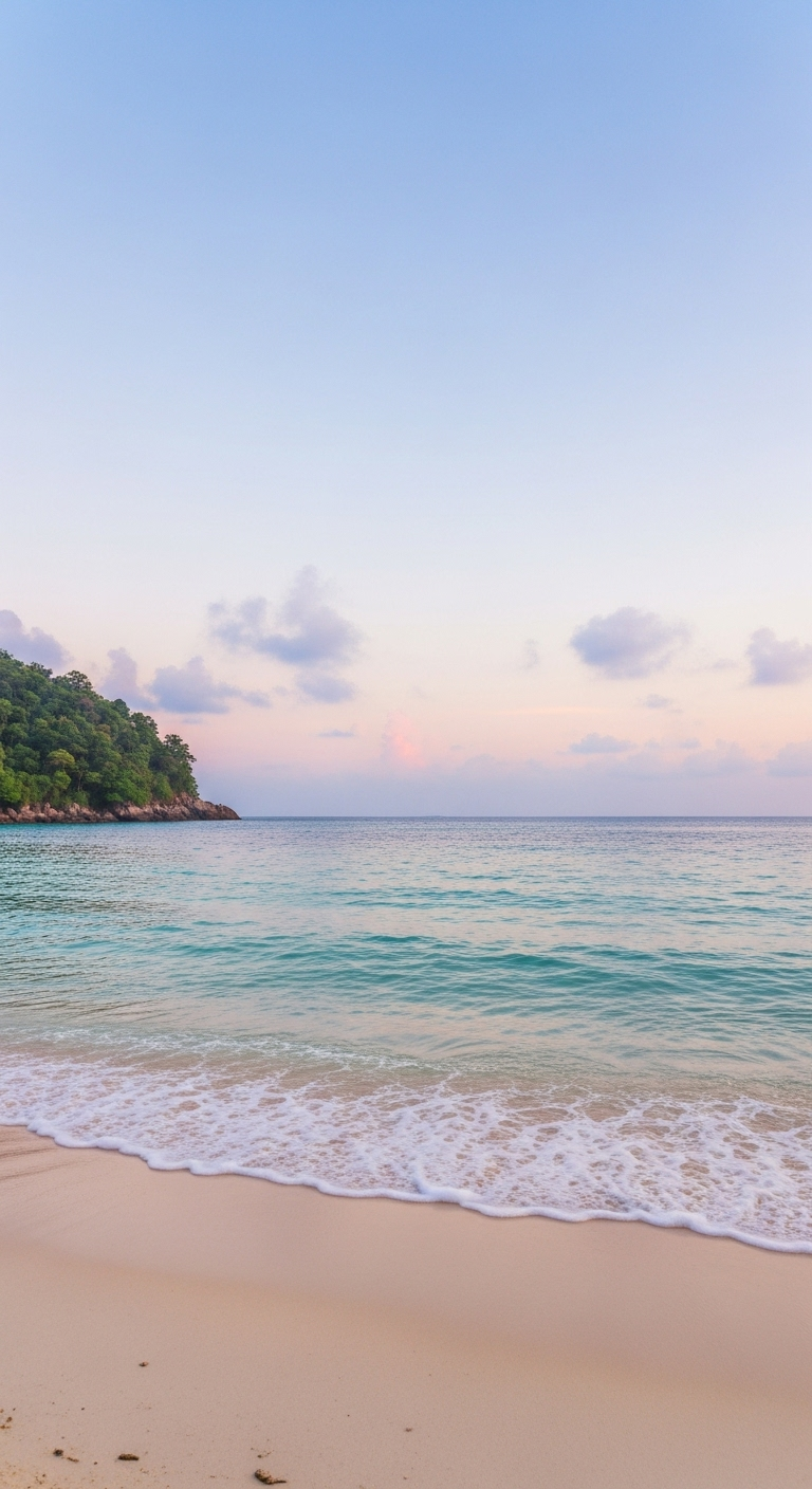 Tranquil Tropical Beachscape at Dawn: Serene Tropical Paradise Tranquil Tropical Beachscape at Dawn: Serene Tropical Paradise
