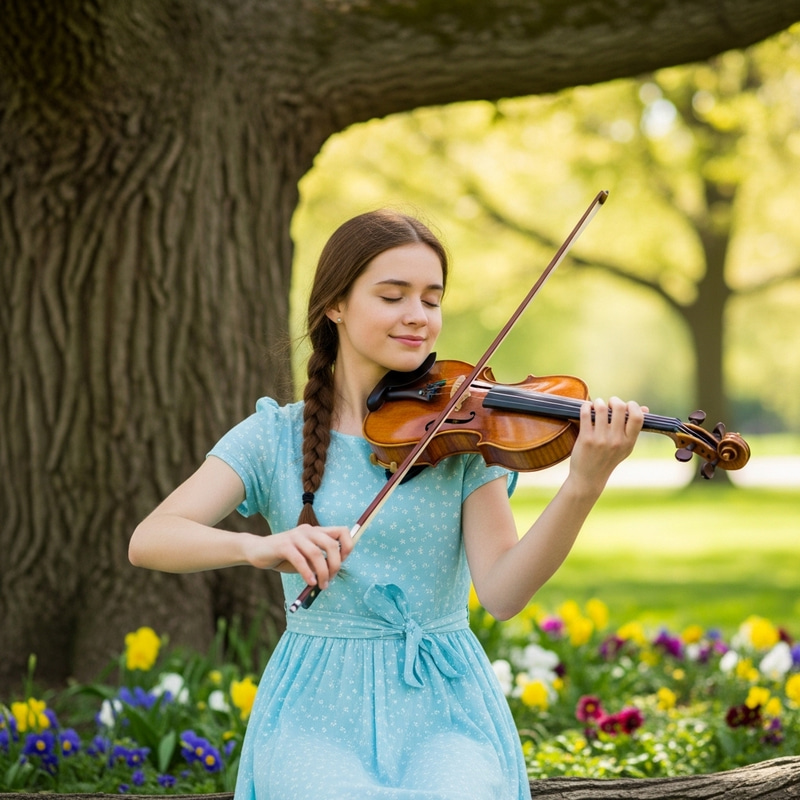 Happy Girl Playing Violin Outdoors | Talented Musician Happy Girl Playing Violin Outdoors | Talented Musician