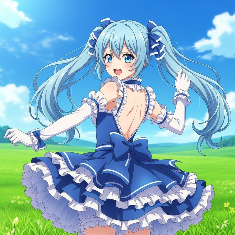 Aqua-Haired Woman's Joyful Pose Aqua-Haired Woman's Joyful Pose