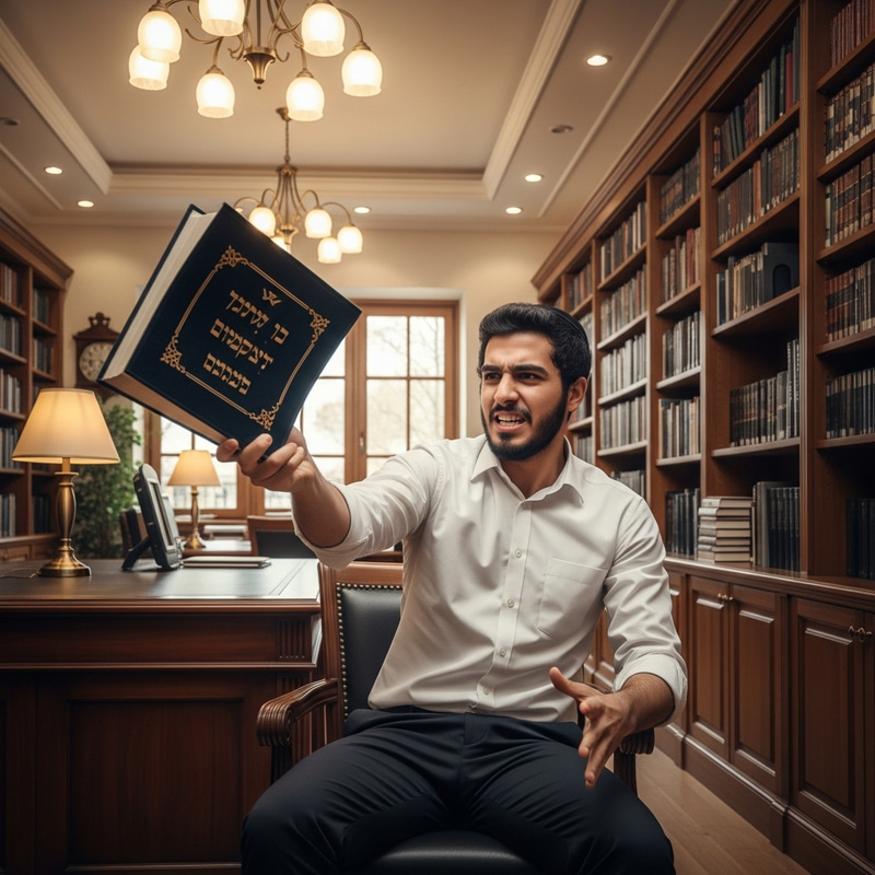 Angry Jewish Man Throws Torah in Library Scene