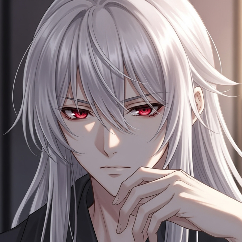 Mysterious Anime Boy: Long White Hair & Piercing Red Eyes Mysterious Anime Boy: Long White Hair & Piercing Red Eyes