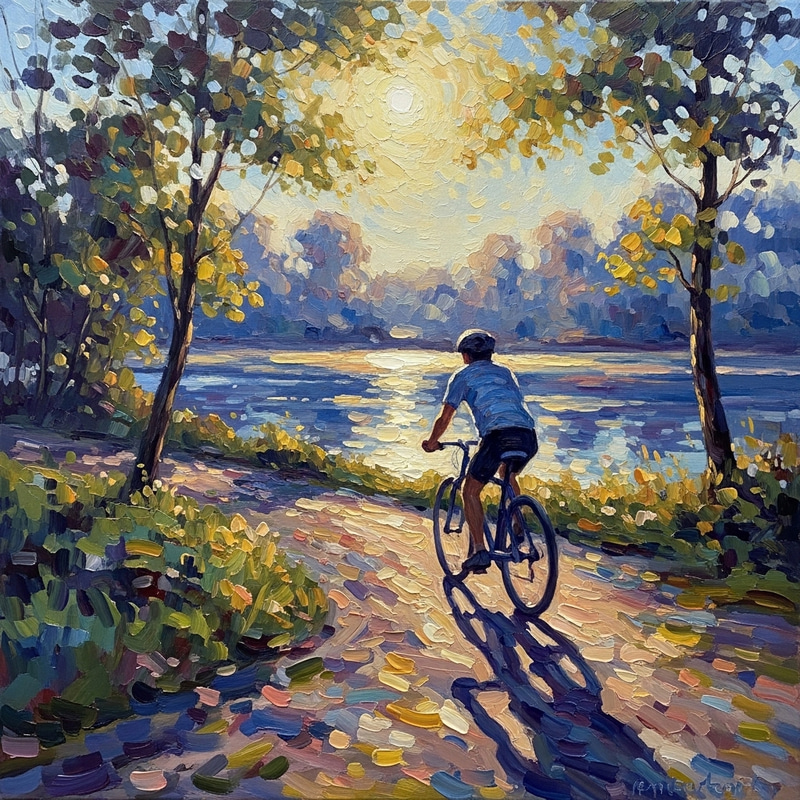 Impressionistic Cycling Scene in Vibrant Colors
