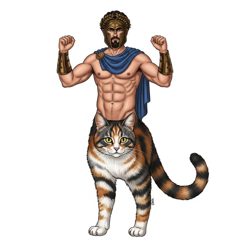 Unique Greek Hero with Cat Features | Realistic Full Color Artwork