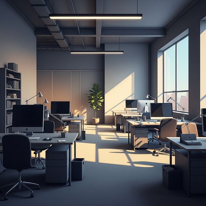 Minimalistic Office Studio Digital Painting with Warm and Cool Tones