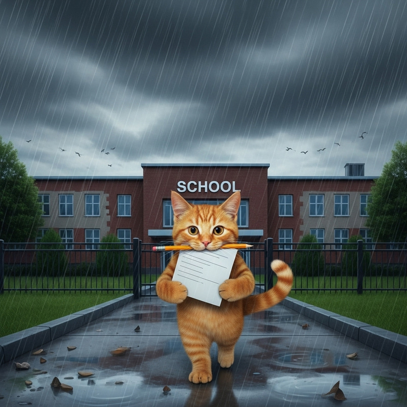 Resilient Cat Braving Rain to School Resilient Cat Braving Rain to School