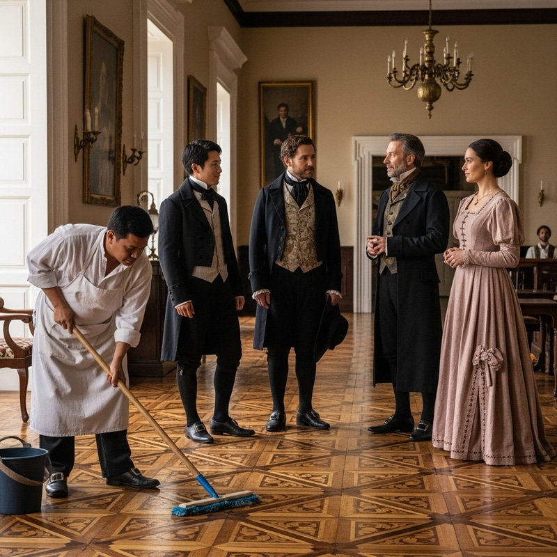 19th Century Philippines: Scene of High-Class Conversation and Servant Cleaning