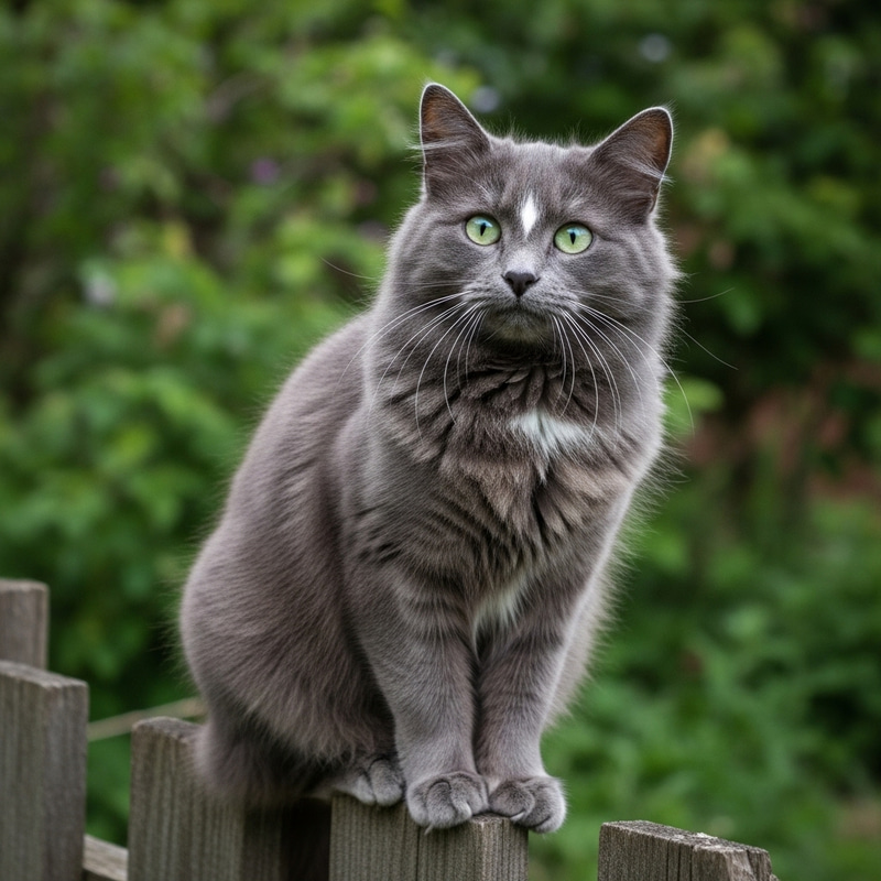 Charming Grey Cat with Bright Green Eyes and Unique Star Marking Charming Grey Cat with Bright Green Eyes and Unique Star Marking