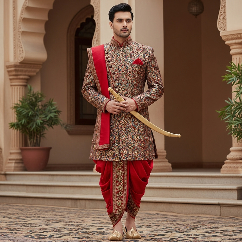 Indian Man Stylishly Adorned in Traditional Attire Indian Man Stylishly Adorned in Traditional Attire