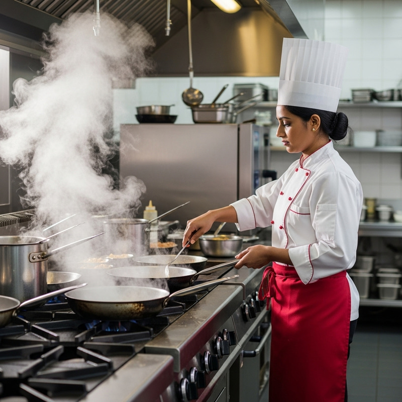 Female Chef Cooking Aromatic Dishes Female Chef Cooking Aromatic Dishes