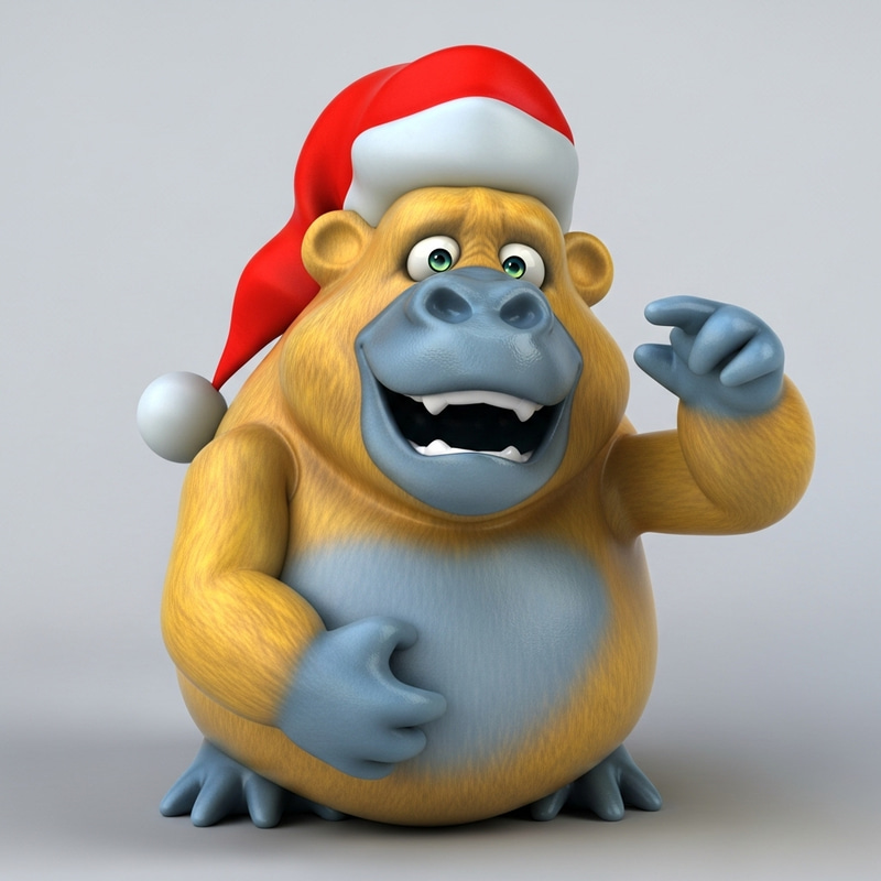 Yellow Gorilla with Santa Hat | Festive Holiday Primate Yellow Gorilla with Santa Hat | Festive Holiday Primate